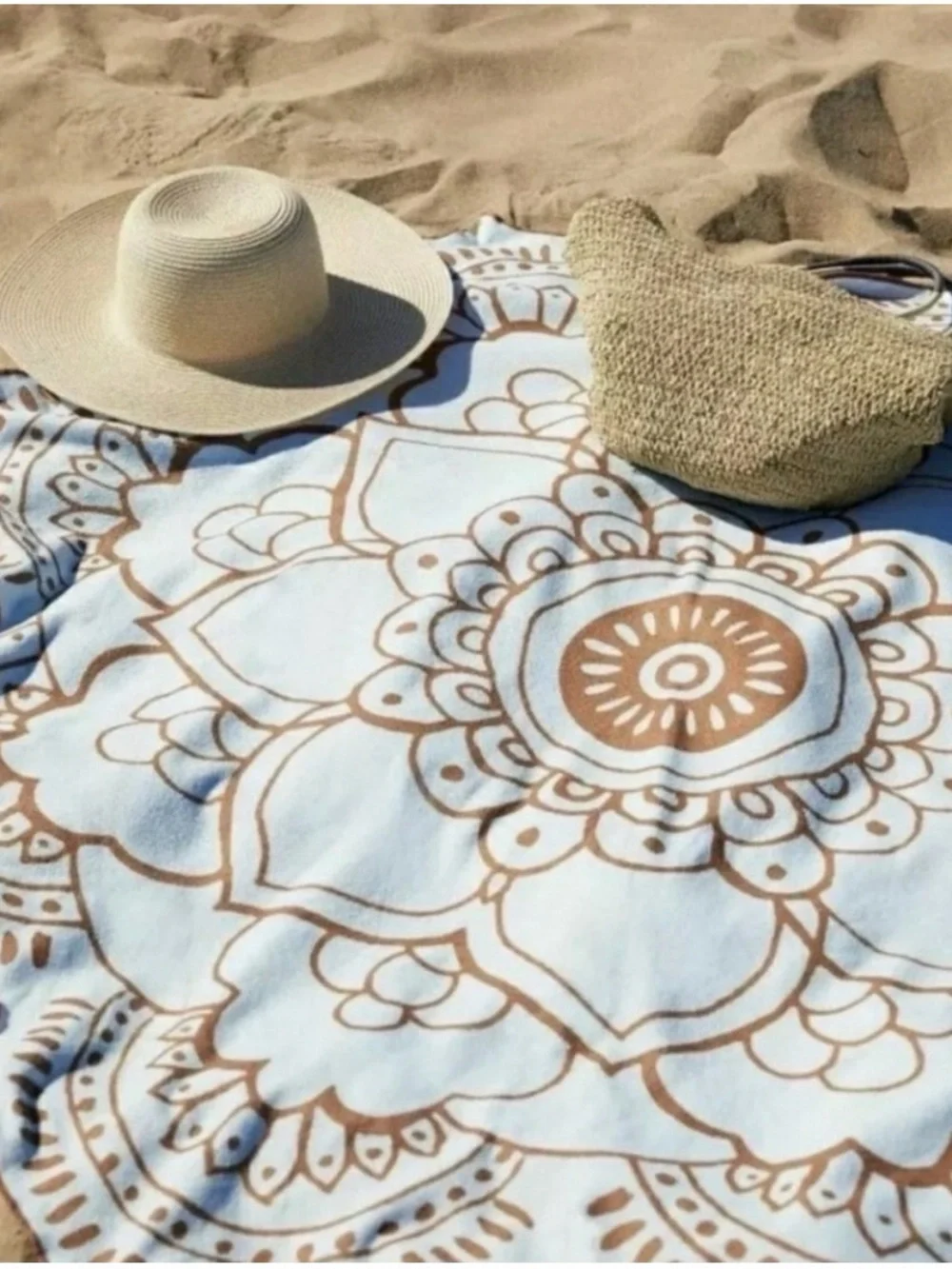 Lotus Beach Towel - Light Blue and Tan Mandala